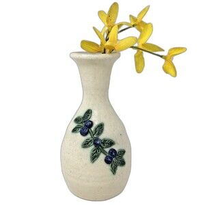 Camden Pottery Maine Johnson Gallery Vase Artist Signed Blueberry Design 5.5"